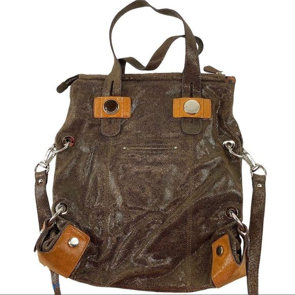 B.Makowsky brown metallic leather tote bag satchel - Picture 8 of 15